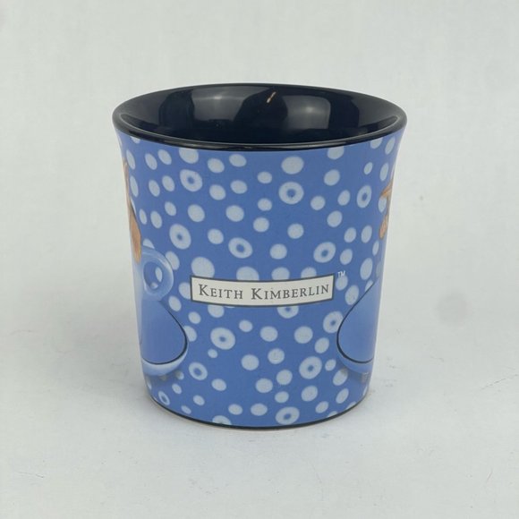 Keith Kimberlin Kitten Sleeping in Cup Coffee Tea Mug Blue Polka Dot - Picture 6 of 9